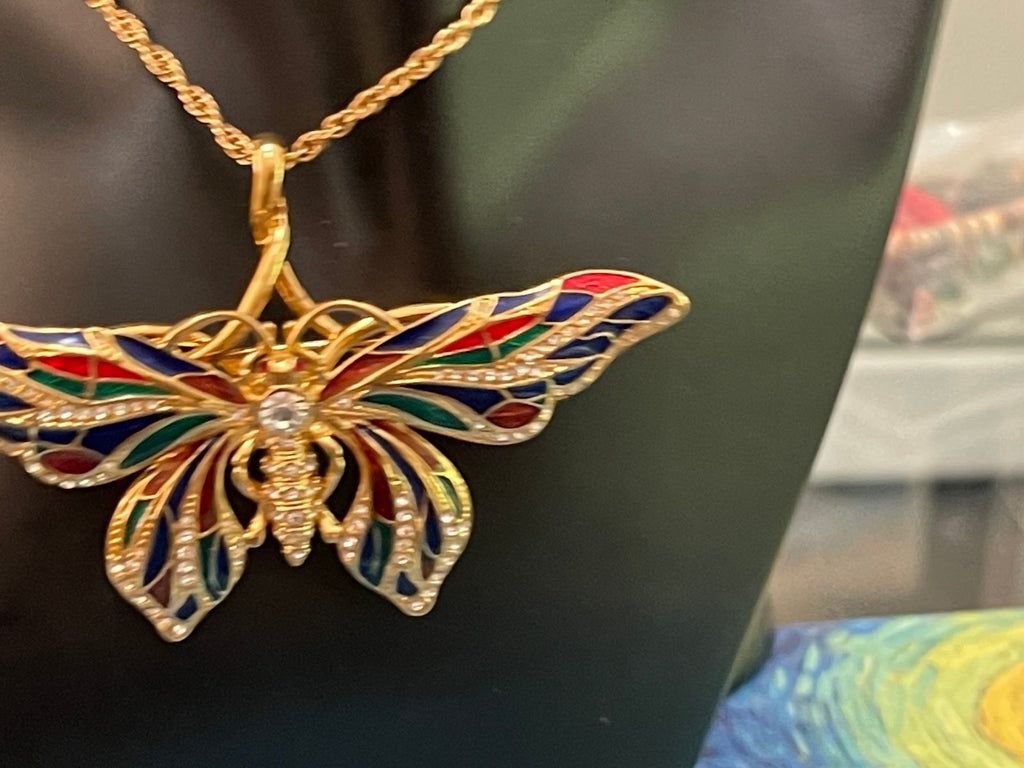 Jacqueline Bouvier Kennedy (JBK) Butterfly Brooch/Pin/Pendant with 21-Inch Chain