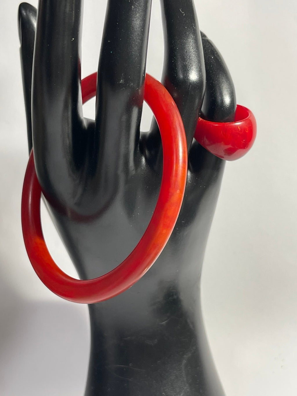 Vintage Red Bakelite Bracelet & Matching Ring Set