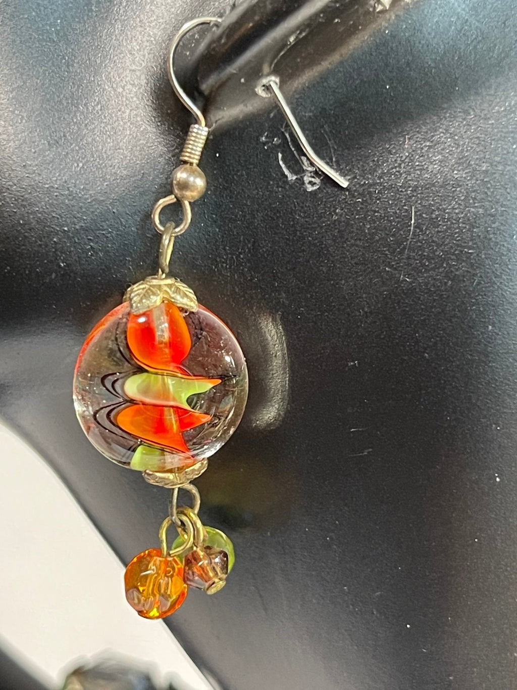 Glass and Goldtone Bead Dangle Earrings