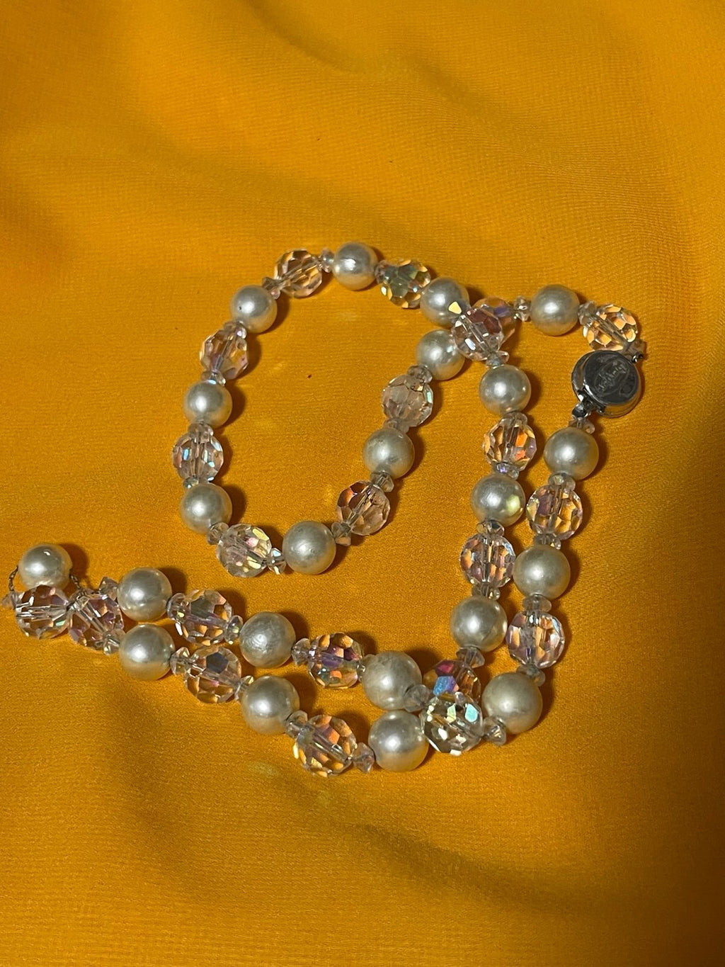 24″ Bergère Aurora Borealis Crystal & Faux Pearl Necklace