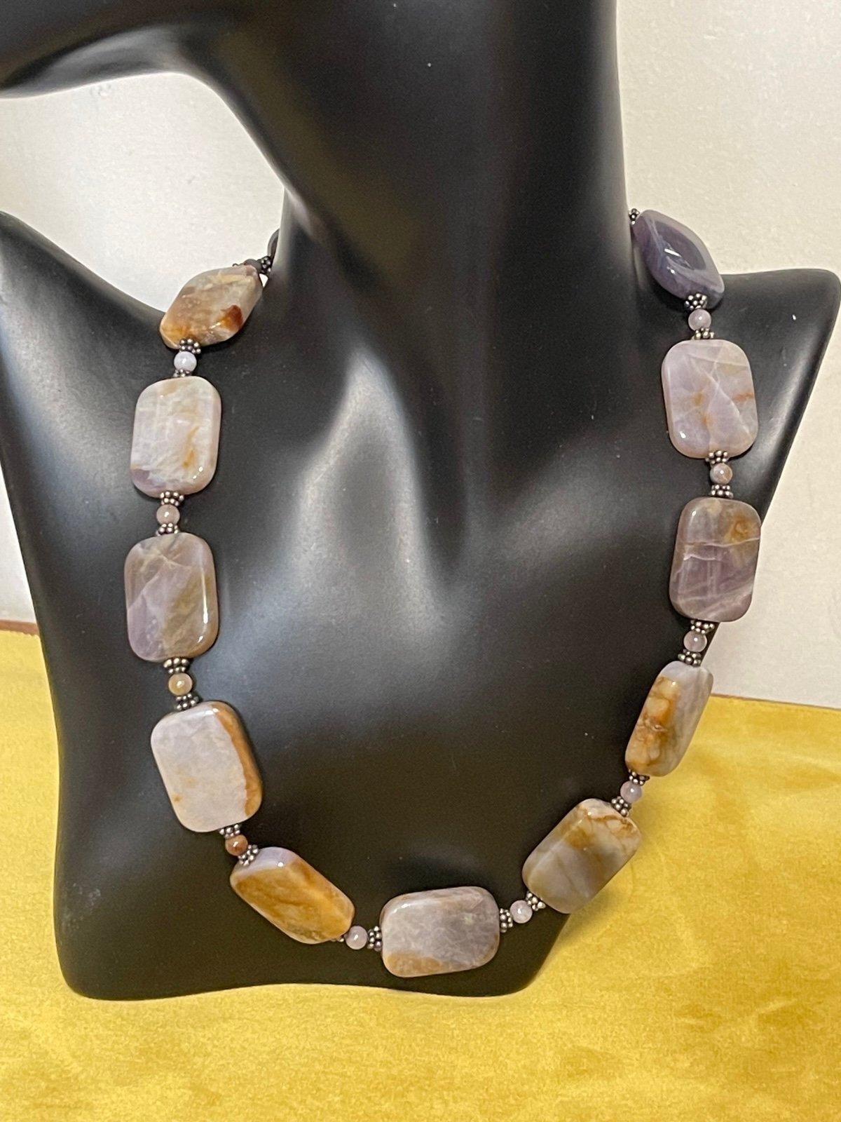 Vintage 19" Signed Polished Purple Agate Necklace w\Sterling Silver Clasp