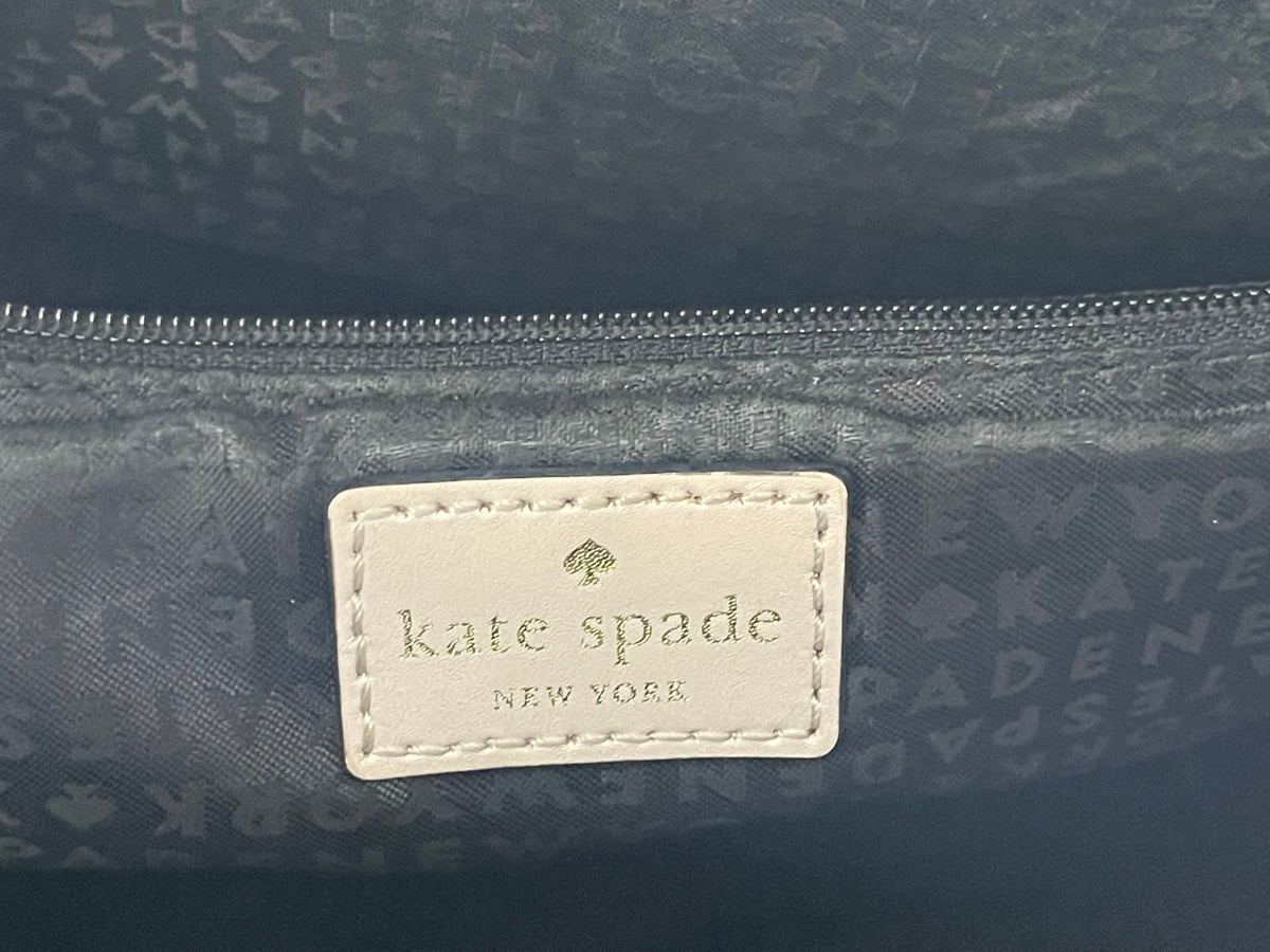 Kate Spade New York Leather Tote Cream Black Colorblock  Bow Charm Shoulder Bag