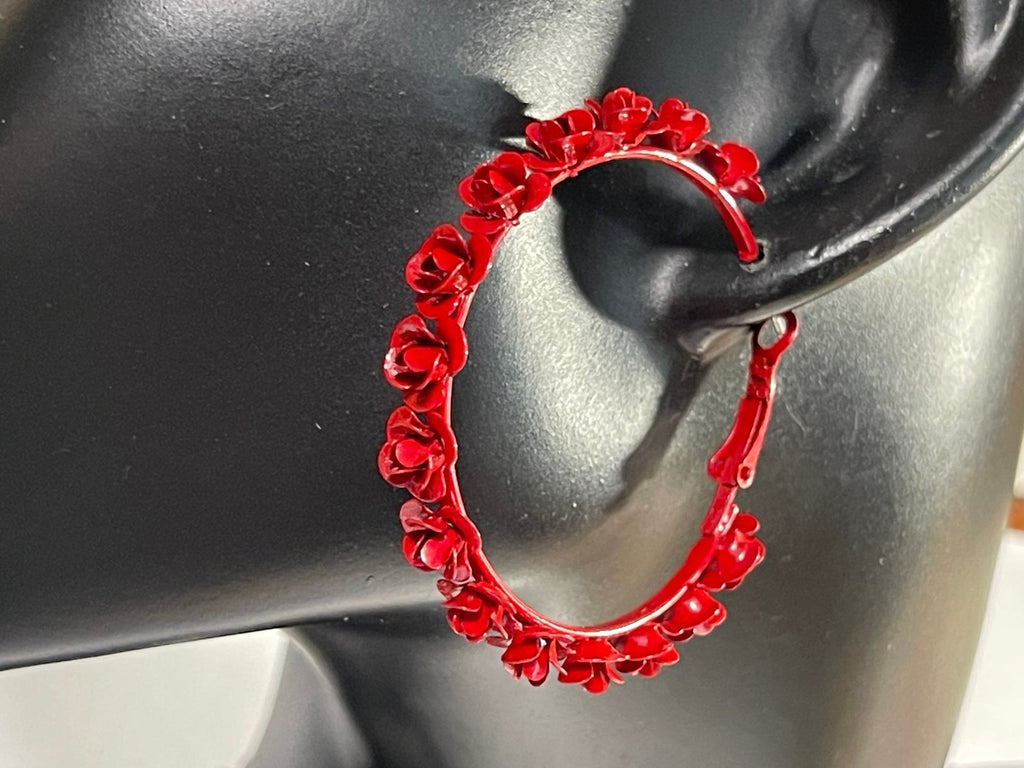 INC International Concepts Red Flower Hoop Earrings Never Worn