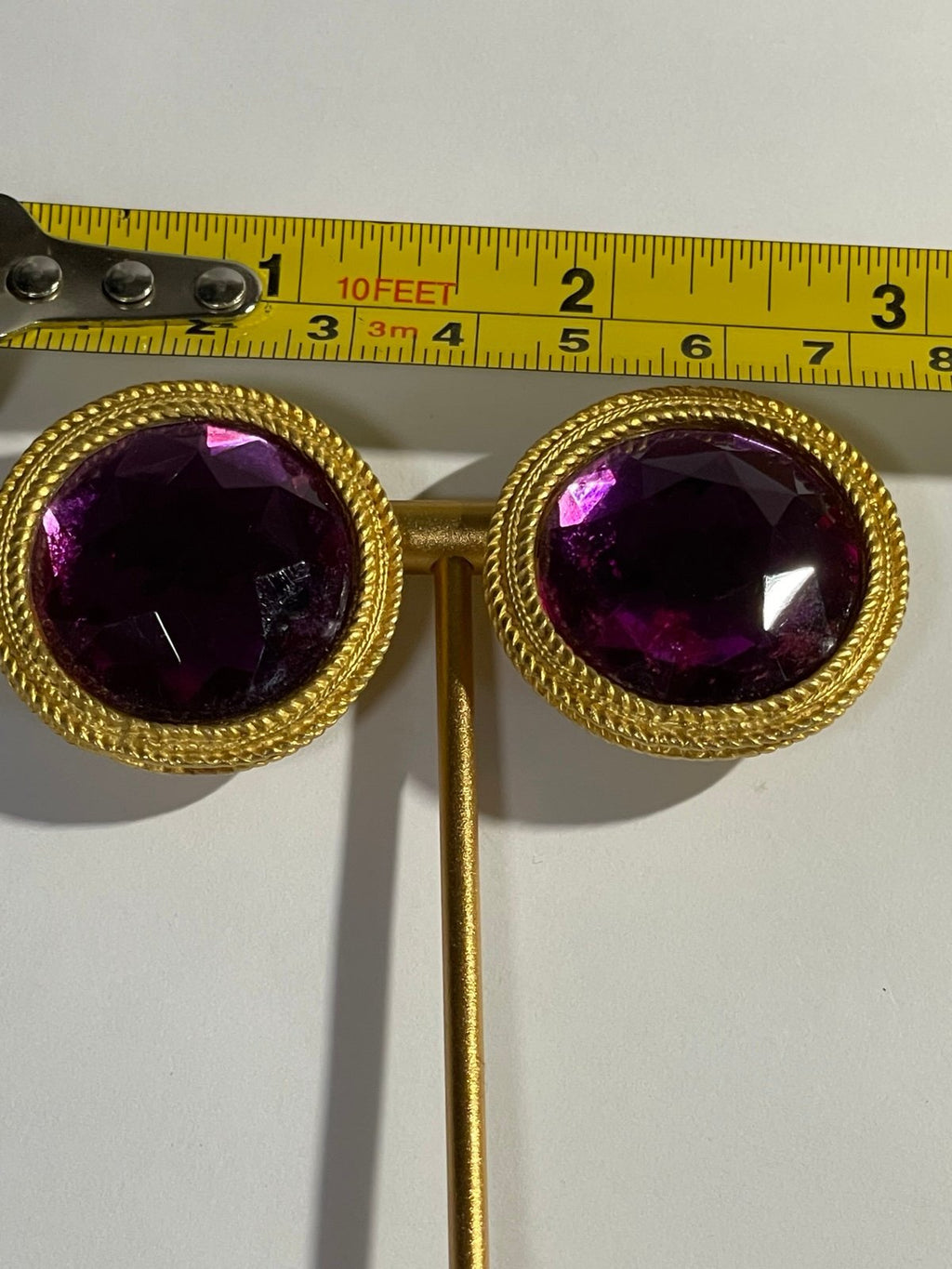 Vintage Ann Taylor Goldtone Purple Faceted Crystal Clipon Earrings