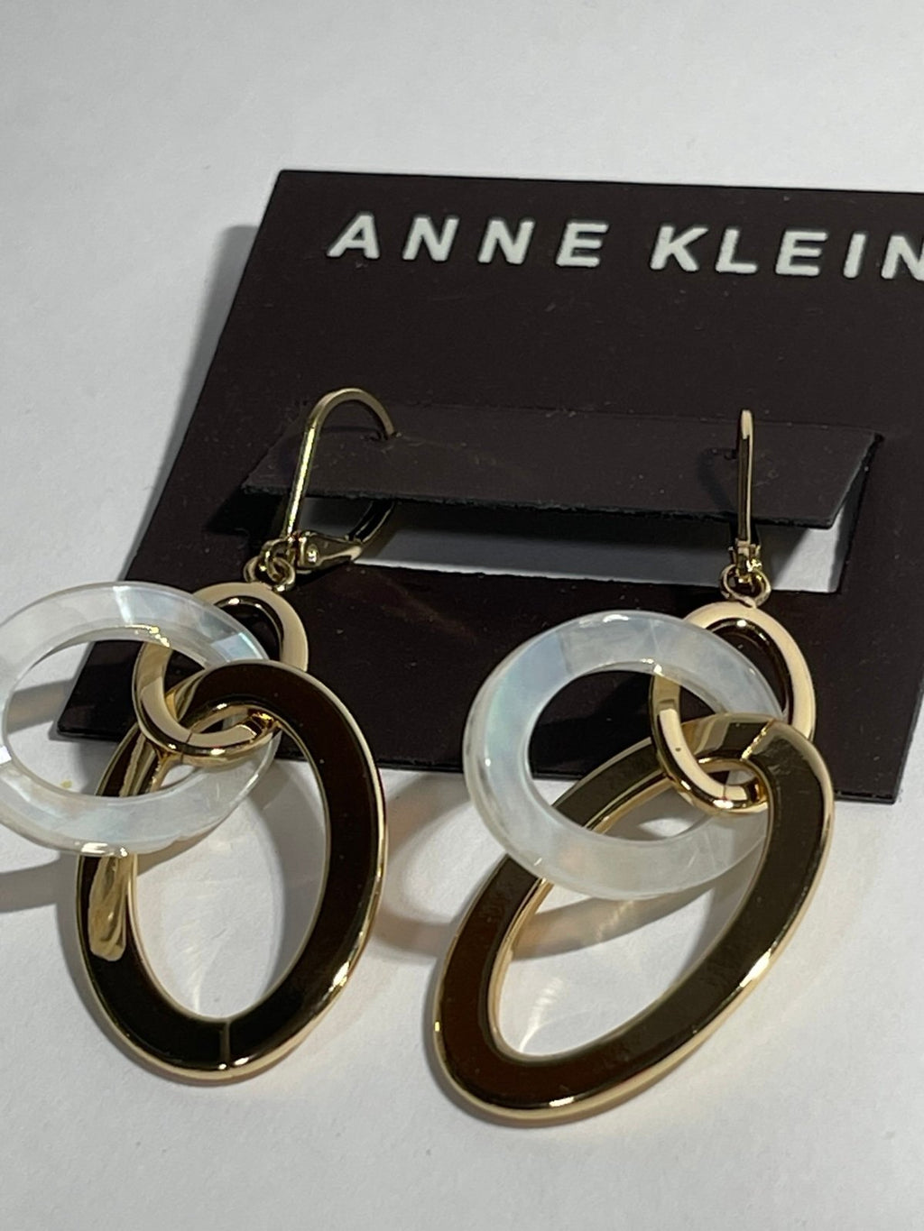 Anne Klein Dangle Goldtone & White Resin Earrings