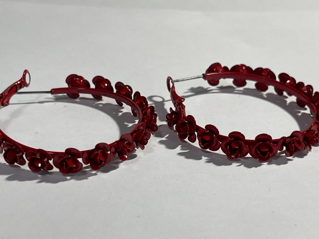 INC International Concepts Red Flower Hoop Earrings Never Worn