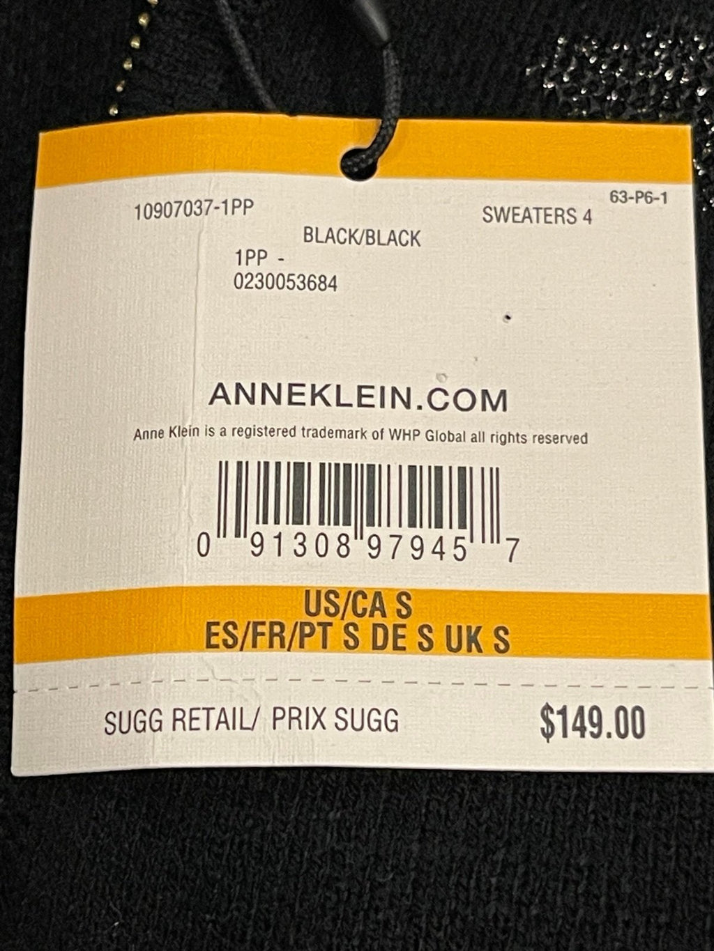 Anne Klein Black Zip-Front Shawl Sweater Jacket | Metallic Leaf Design | Size S