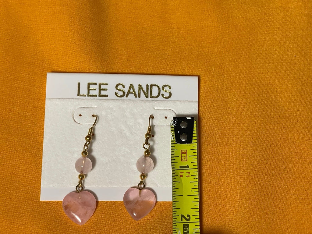 Lee Sands Rose Quartz and Goldtone Dangle Earrings