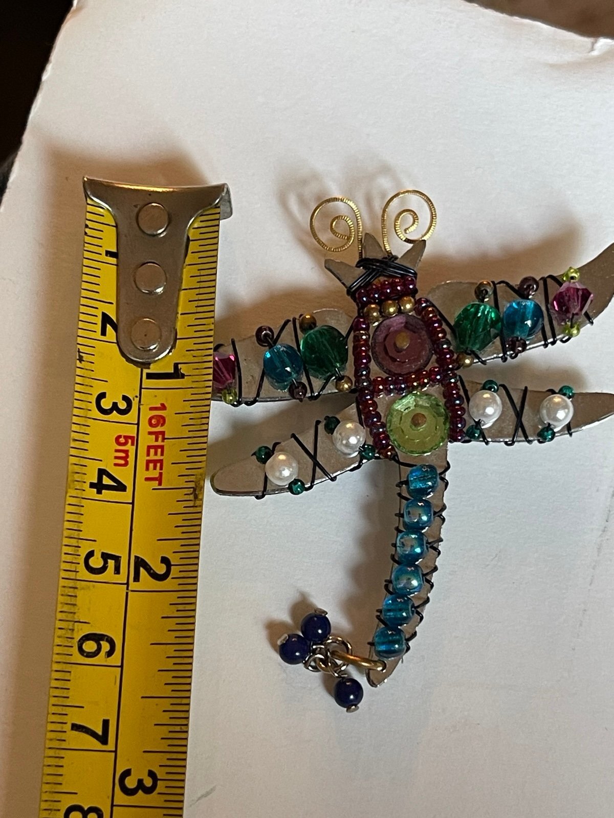 Liztech 1999 Dragonfly Brooch Pin Signed Handmade Wire Wrapped Beaded Artisan