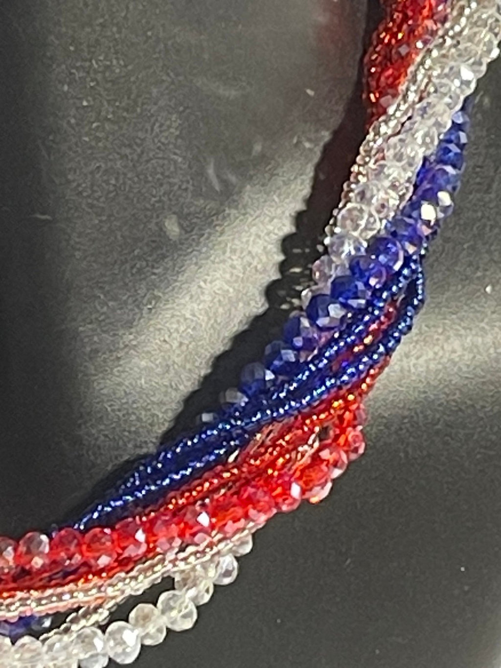 21in Red White and Blue Crystal Seed Bead Necklace