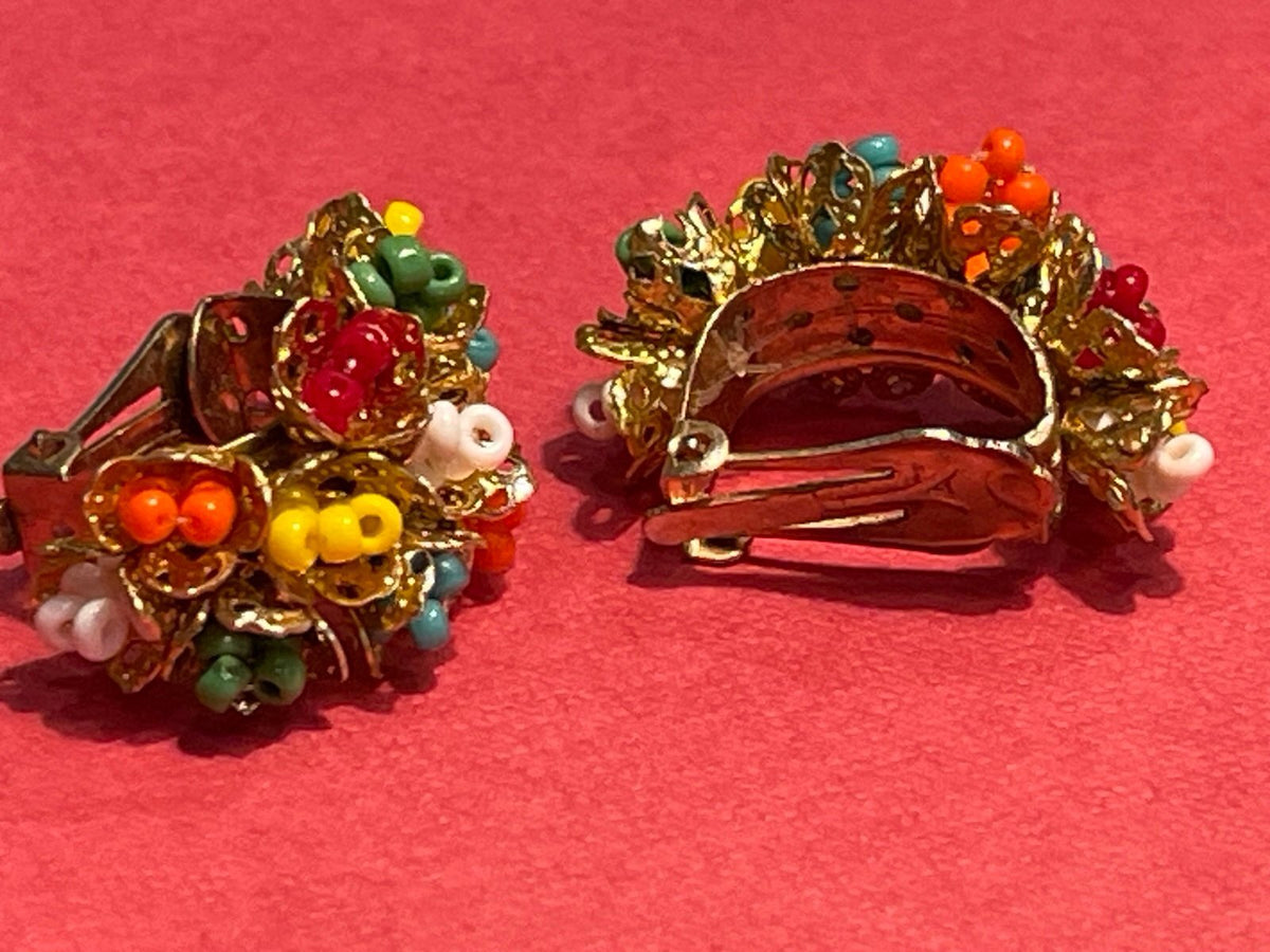 Vintage Colorful Seed Bead ‘Flower’ Clipon Earrings