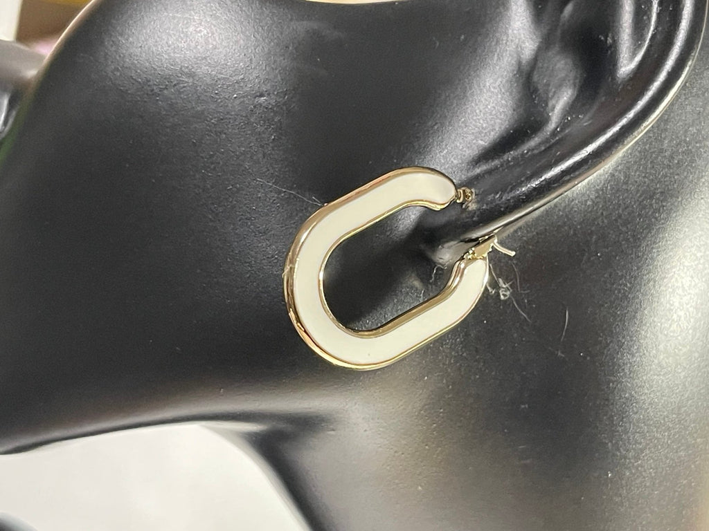Anne Klein White Enamel & Goldtone Earrings