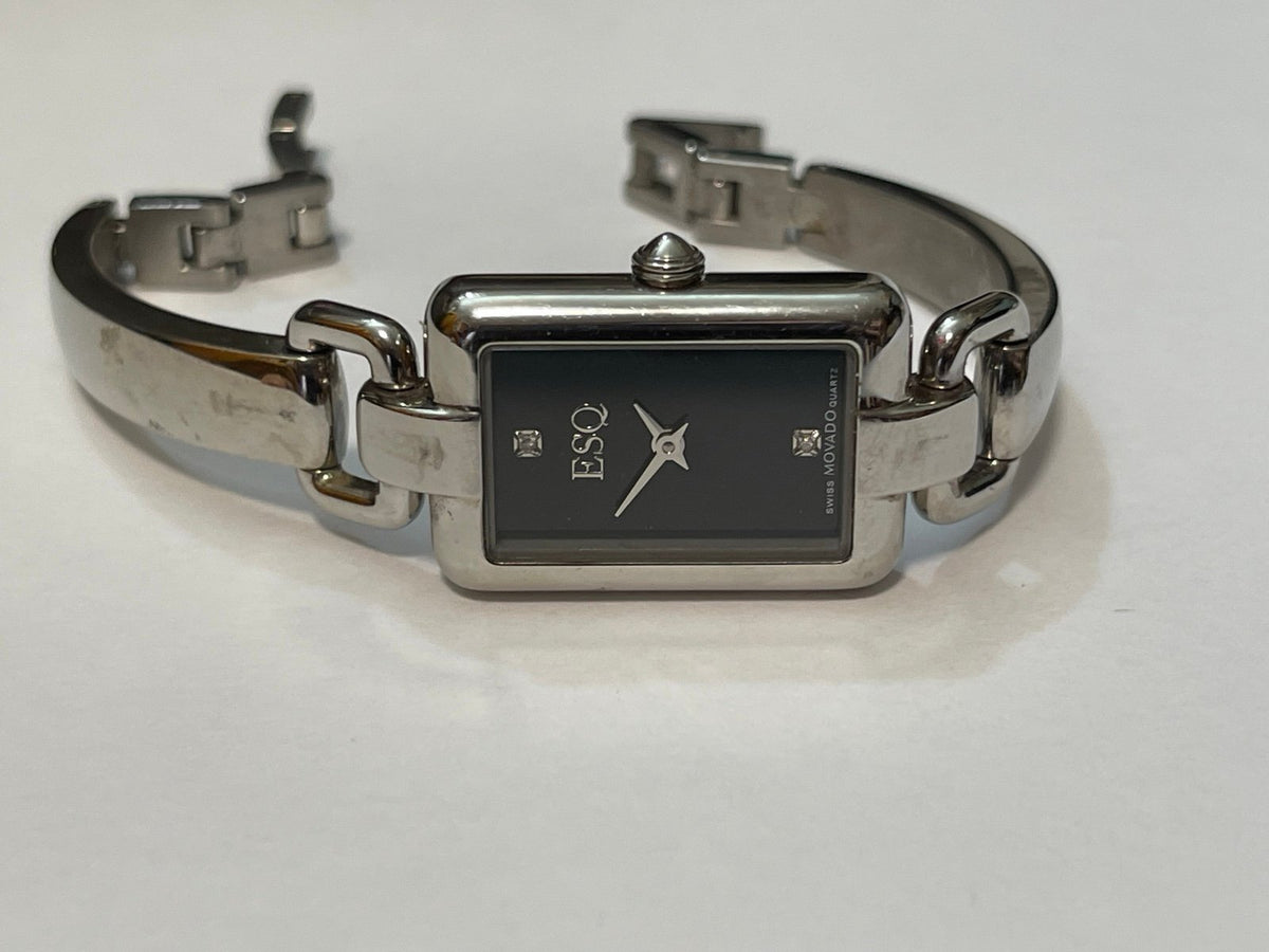 ESQ Movado Ladies Silver-tone Watch Black Face