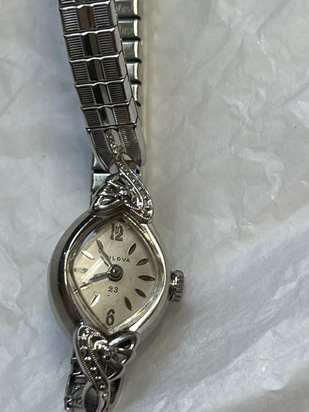 1964 Bulova 23Jewel Diamond Watch 10K White Gold Plate
