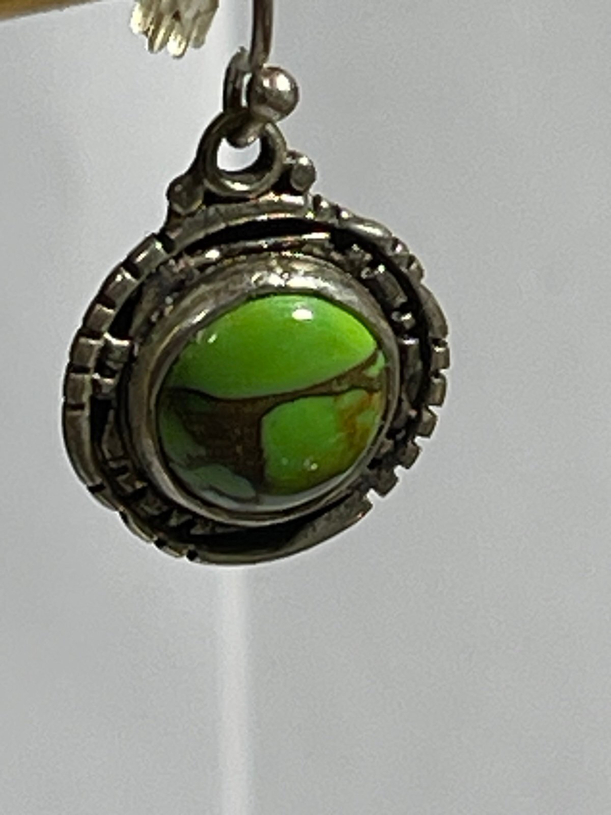 Vintage 925 Sterling Silver Green Turquoise Drop Earrings (India)