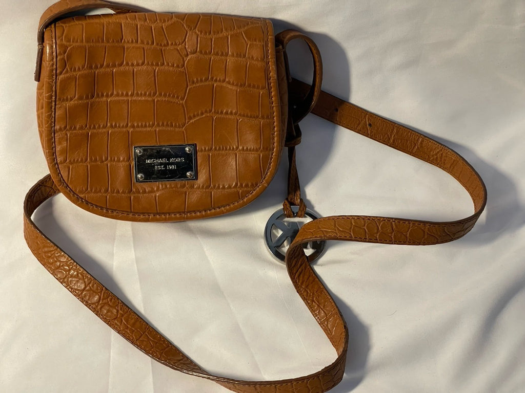 Michael Kors Brown Croc-Embossed Crossbody Bag