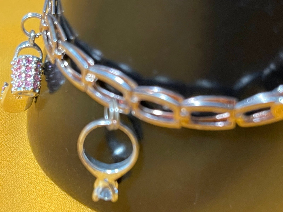 Sterling Silver Italian Charm Designer Bracelet with Fun Sterling Charms
