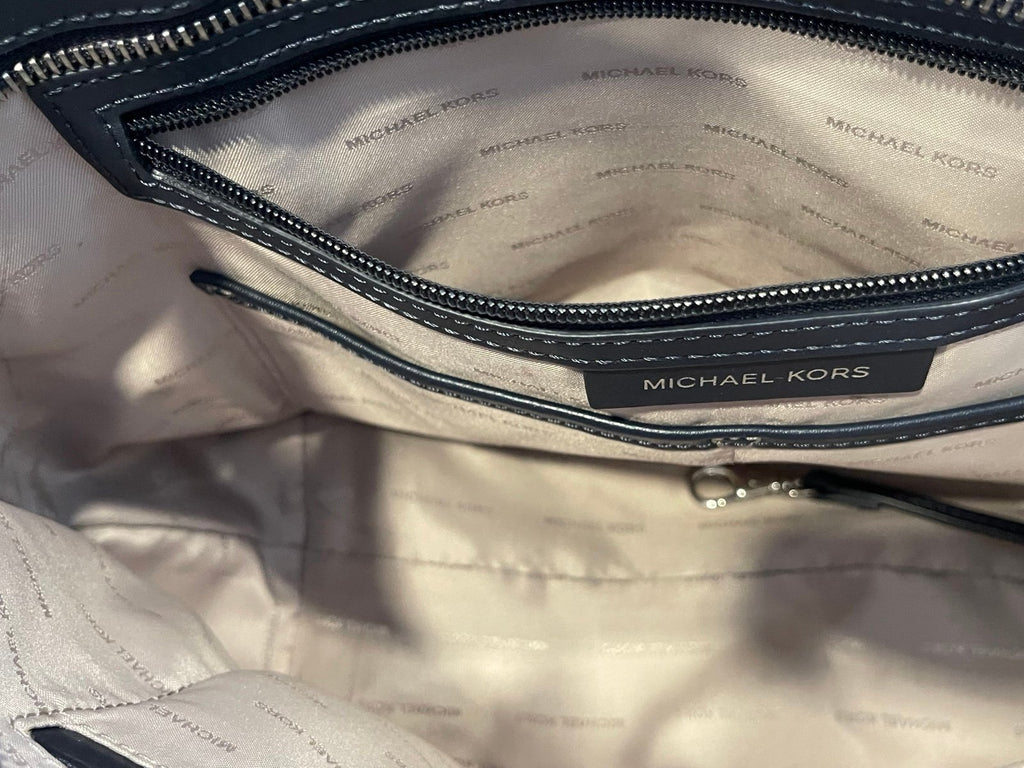 Michael Kors Large MK Monogram Tote Bag Blue Stripe Shoulder Bag