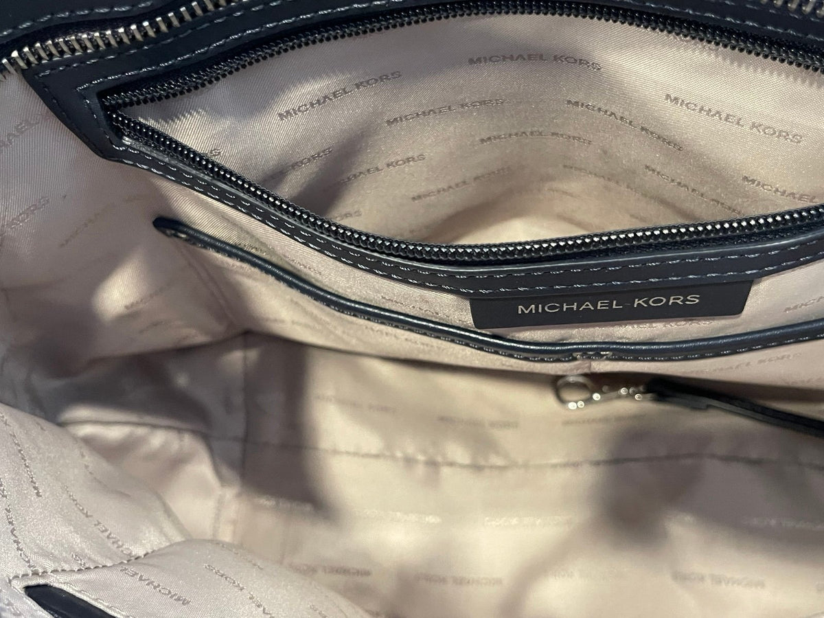 Michael Kors Large MK Monogram Tote Bag Blue Stripe Shoulder Bag