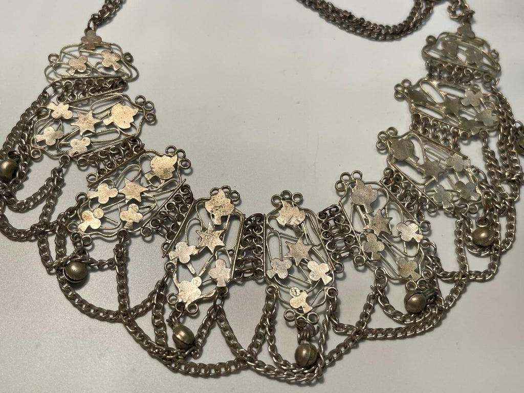 Vintage Silver-Tone Ornate Filigree Necklace w/Floral Motifs