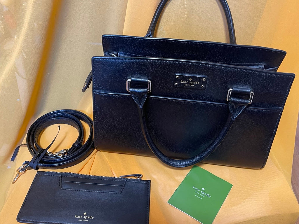 Kate Spade Cameron Black Leather Satchel Crossbody Bag + Cardholder Set