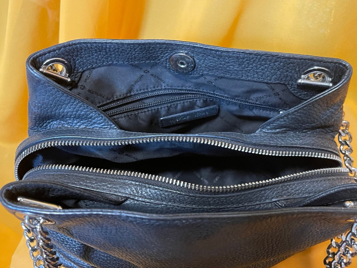 Michael Kors Black Pebbled Leather Chain Shoulder Bag Double Compartment