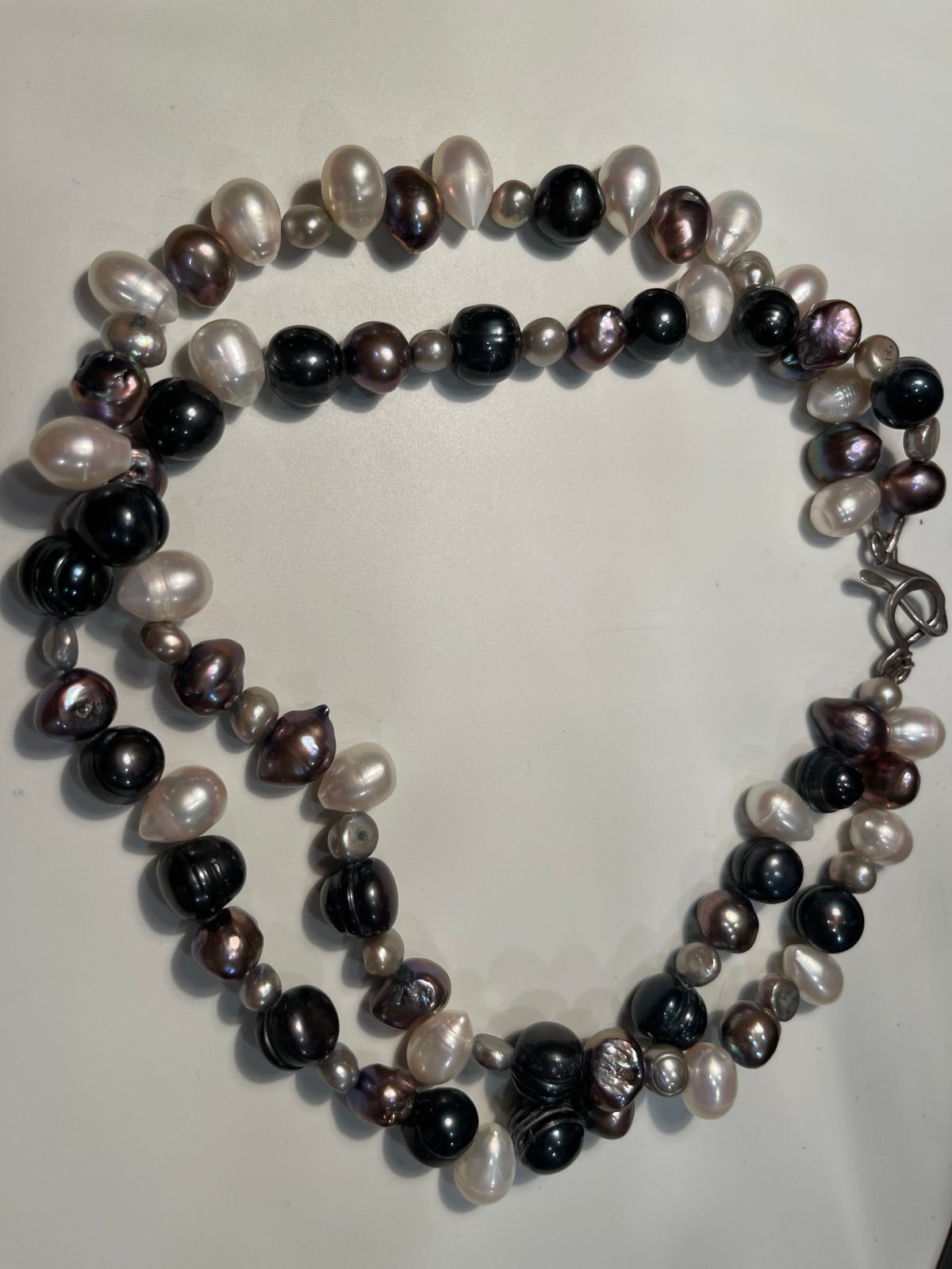 Vintage Sterling & MultiStrand Cultured Freshwater Pearl Necklace 16in