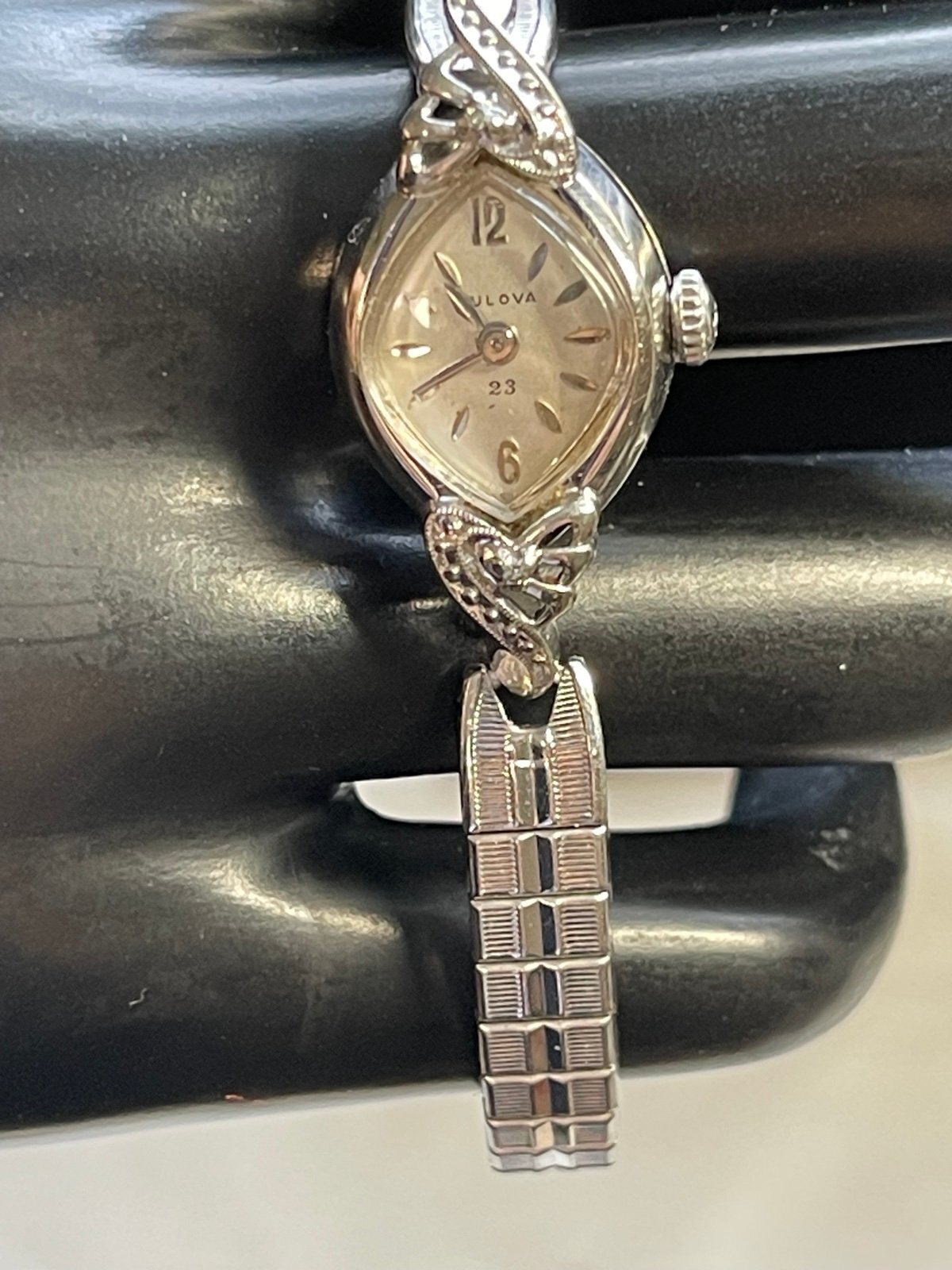 1964 Bulova 23Jewel Diamond Watch 10K White Gold Plate