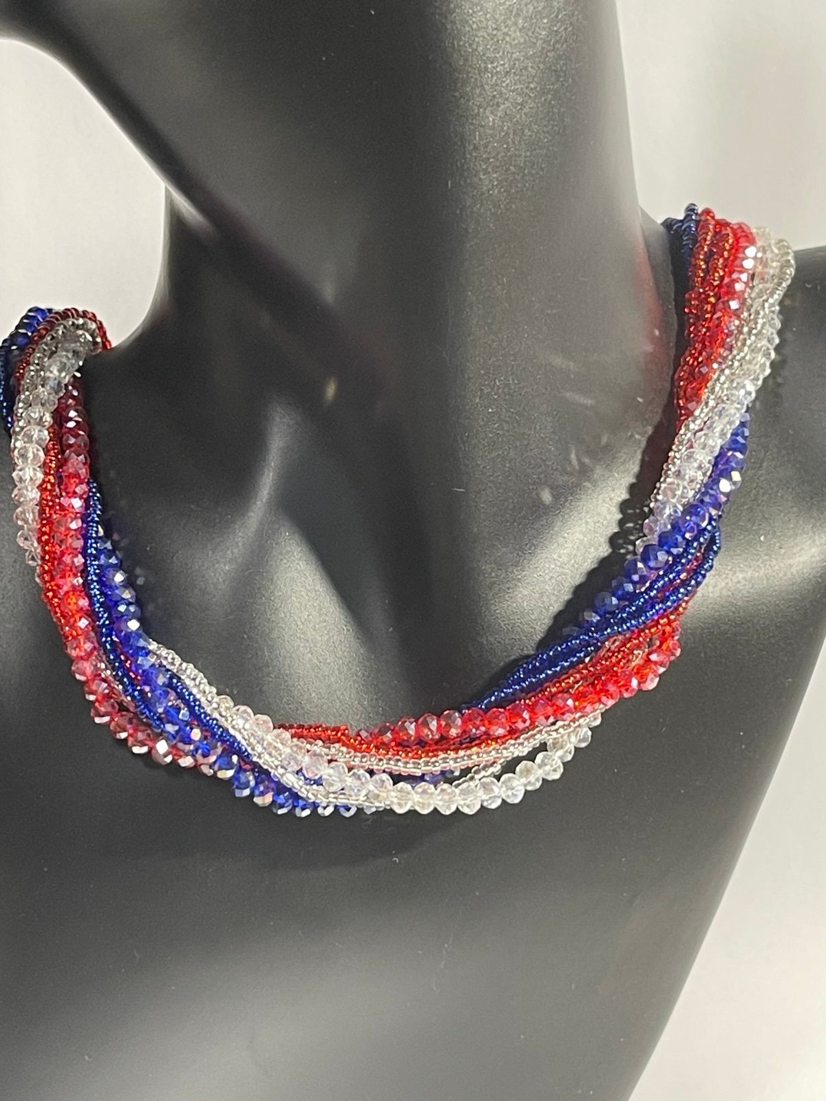 21in Red White and Blue Crystal Seed Bead Necklace