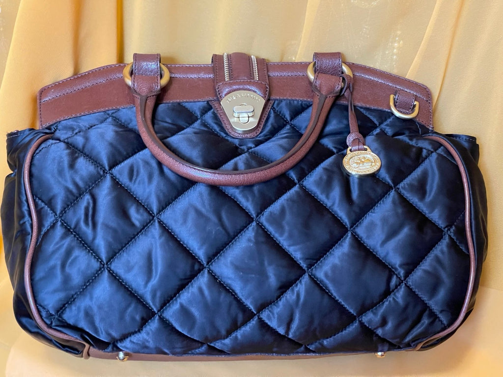 Brahmin Quilted Nylon Satchel Black Brown Leather w/ Dust Bag