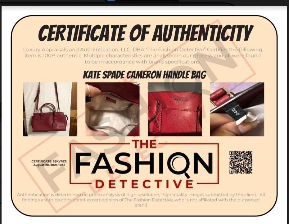Kate Spade Cameron Red Leather Handbag + COA