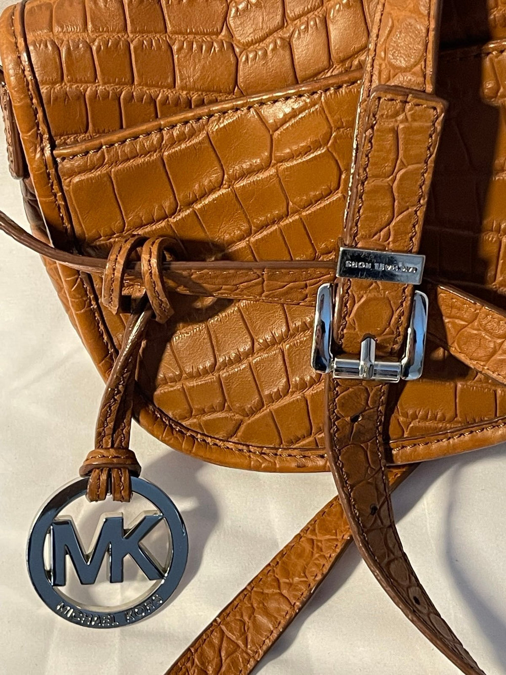 Michael Kors Brown Croc-Embossed Crossbody Bag