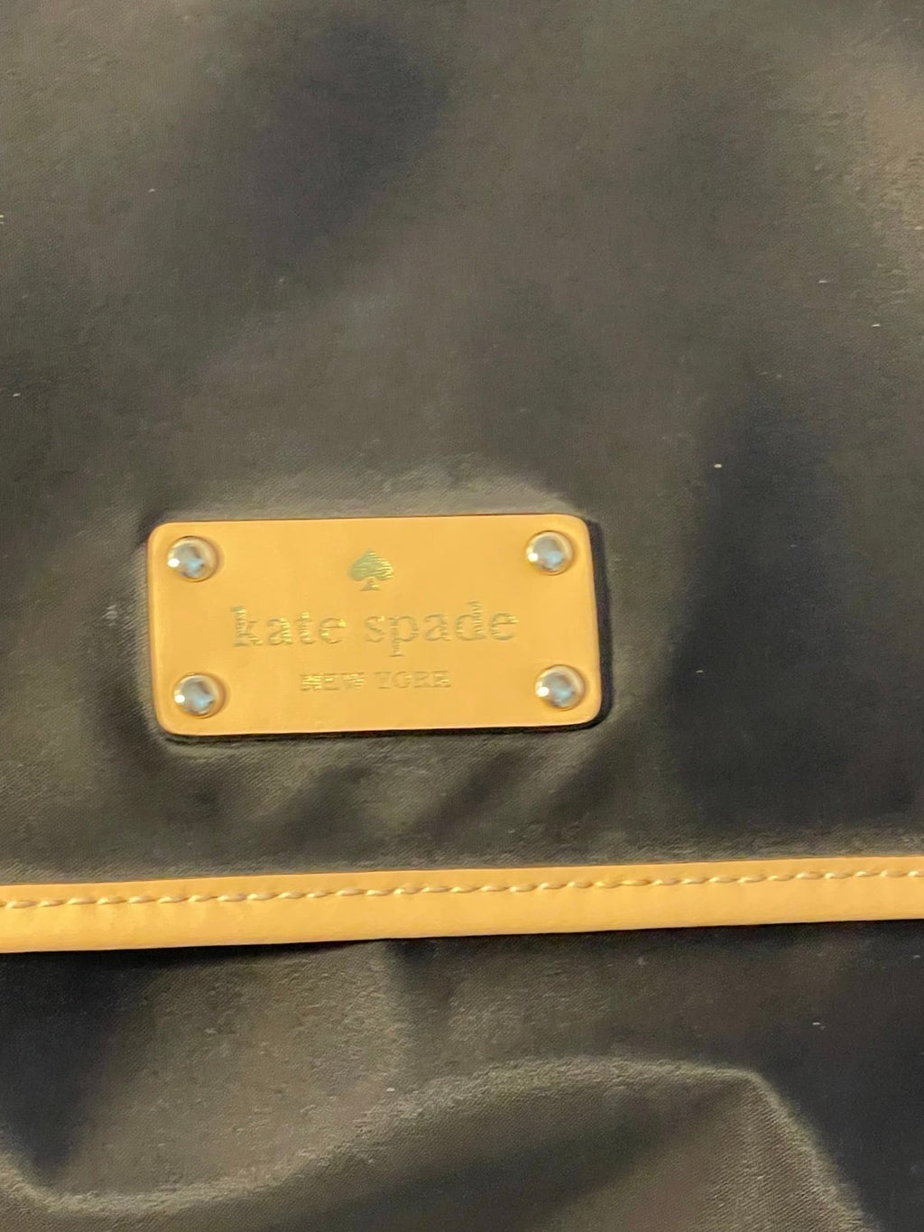 Kate Spade New York Black Nylon Backpack Tan Leather Trim Travel School Bag