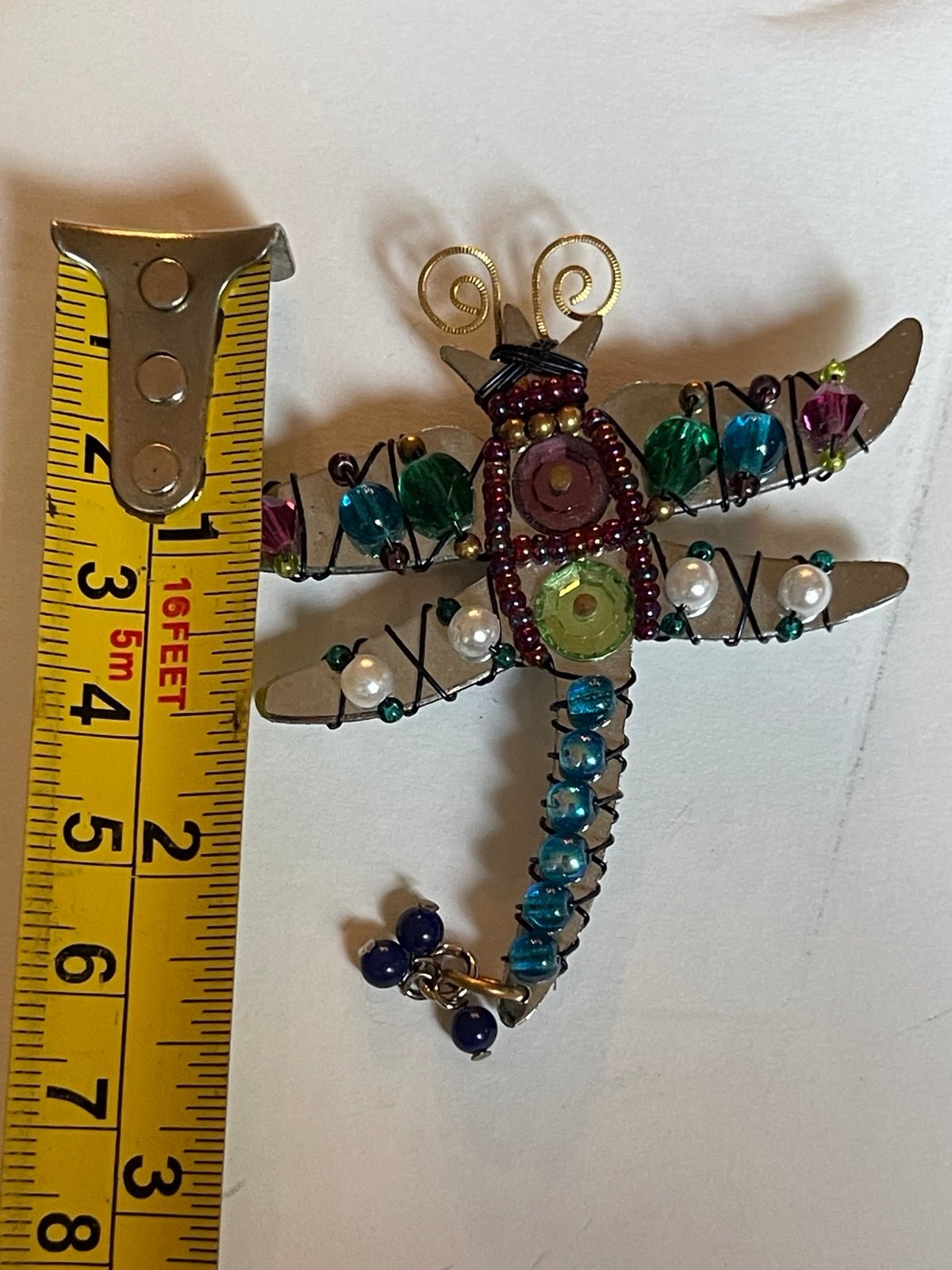 Liztech 1999 Dragonfly Brooch Pin Signed Handmade Wire Wrapped Beaded Artisan