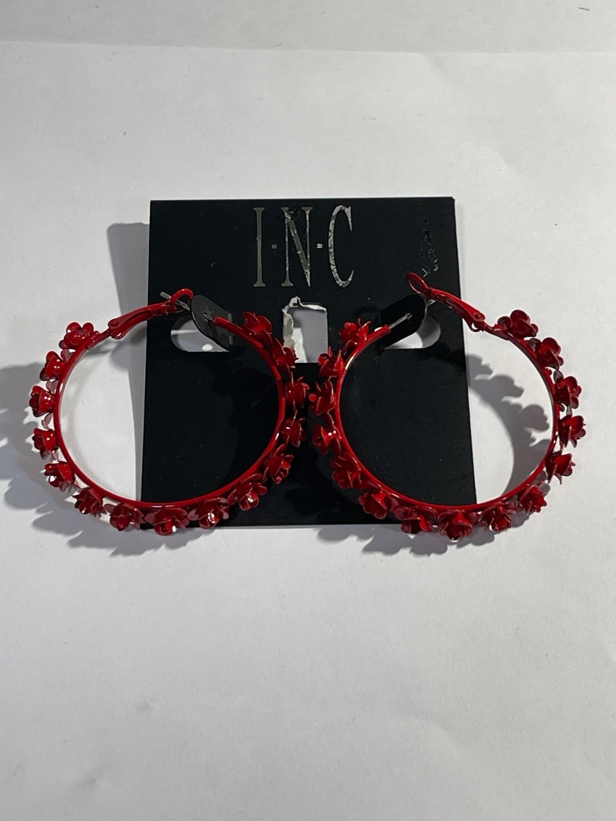 INC International Concepts Red Flower Hoop Earrings Never Worn