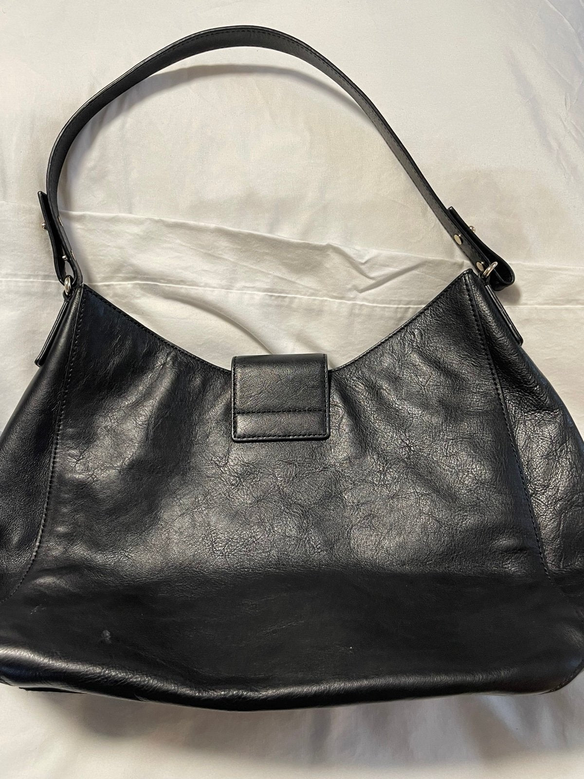 Kate Spade Black Leather Hobo Shoulder Bag Gold/Silver Turn Lock Large
