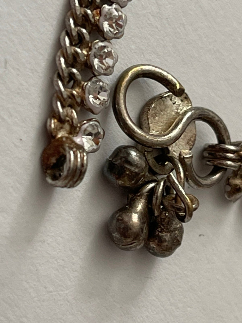 Vintage Asian Tribal Silver Toned Payal Anklet w\Dangle Rhinestones