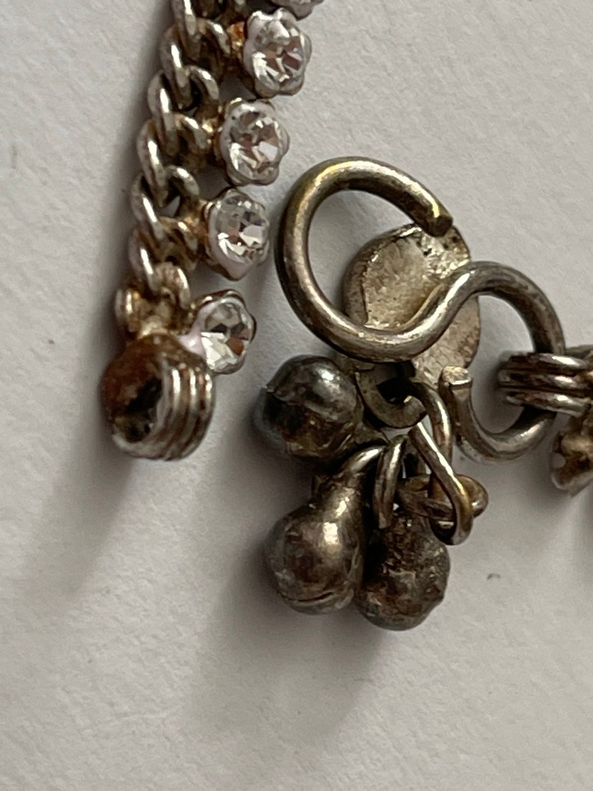 Vintage Asian Tribal Silver Toned Payal Anklet w\Dangle Rhinestones