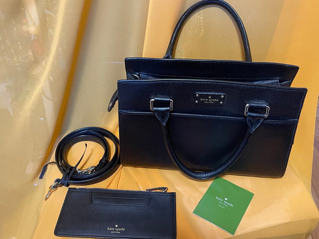 Kate Spade Cameron Black Leather Satchel Crossbody Bag + Cardholder Set