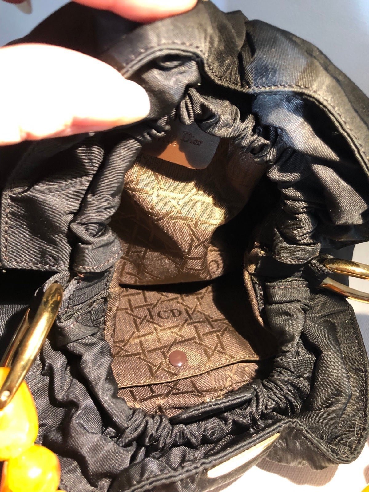 Christian Dior Black Handbag with Amber Beaded Handle
