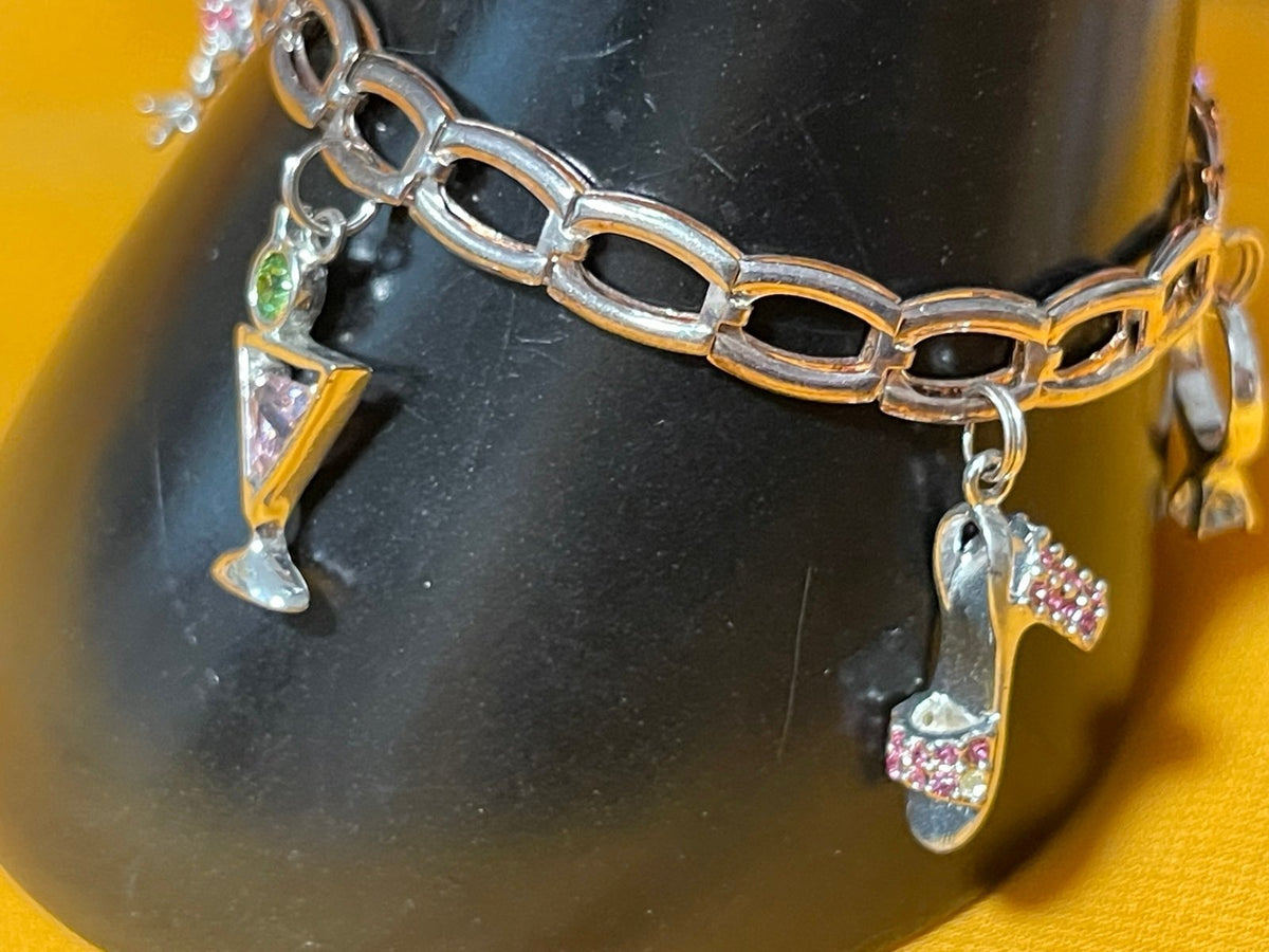 Sterling Silver Italian Charm Designer Bracelet with Fun Sterling Charms