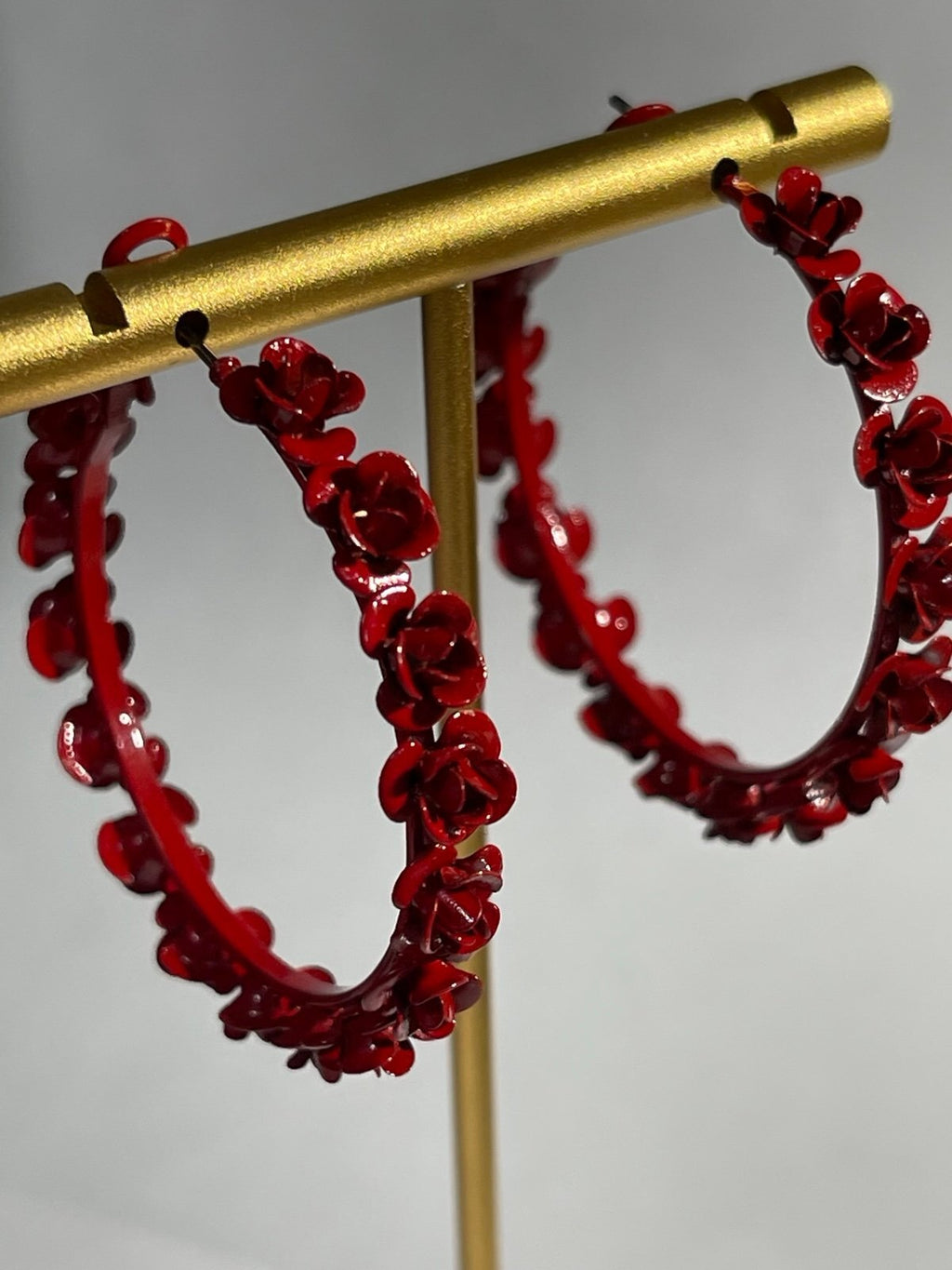 INC International Concepts Red Flower Hoop Earrings Never Worn