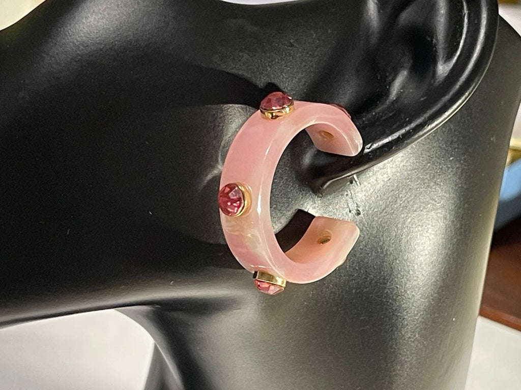 Inc International Concepts Pink Resin Hoop Earrings w/Rhinestone Accents