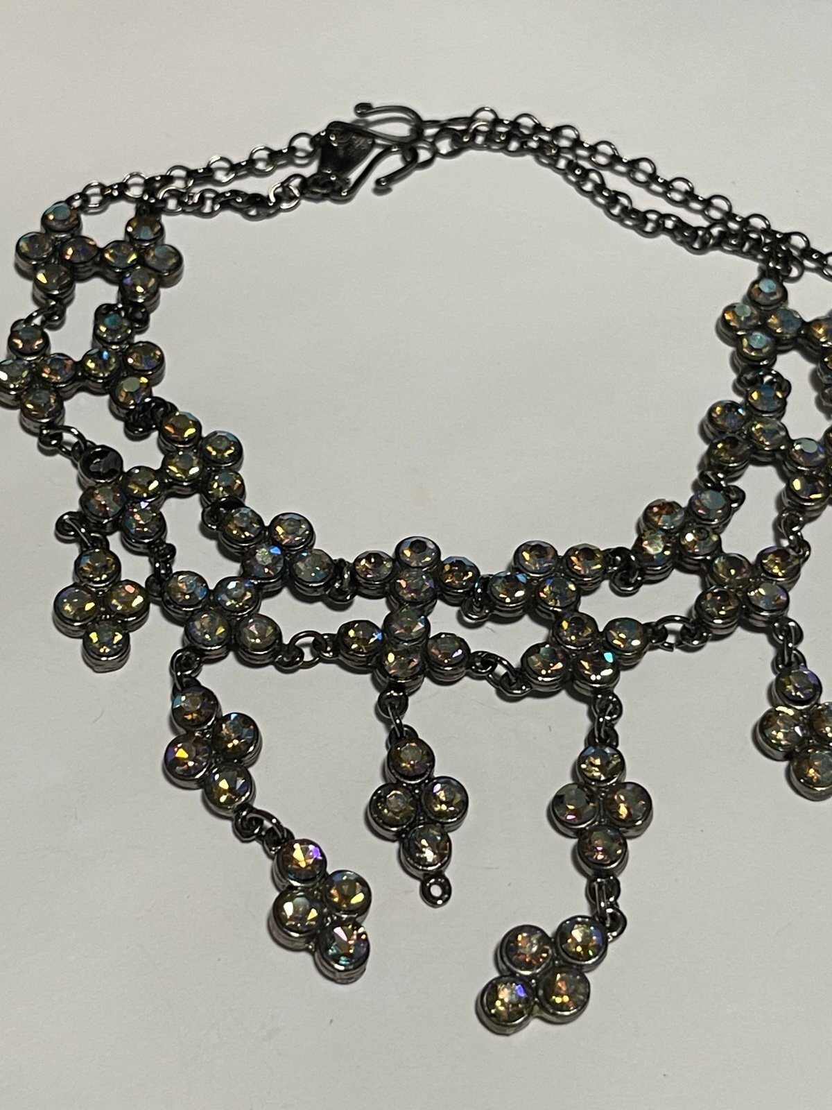Yochi NY 14in Iridescent Rhinestone Dangle Handcrafted Necklace/Choker