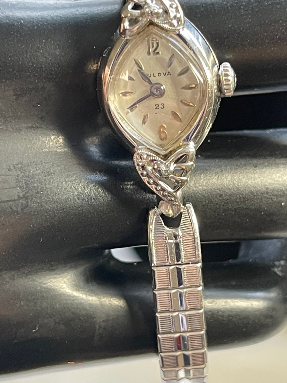 1964 Bulova 23Jewel Diamond Watch 10K White Gold Plate