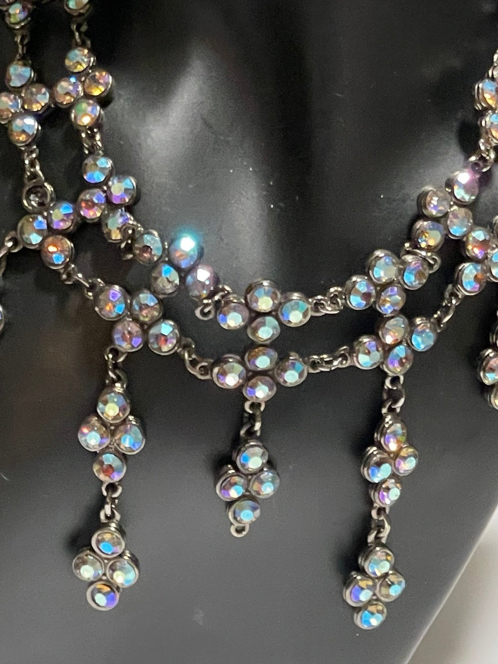 Yochi NY 14in Iridescent Rhinestone Dangle Handcrafted Necklace/Choker