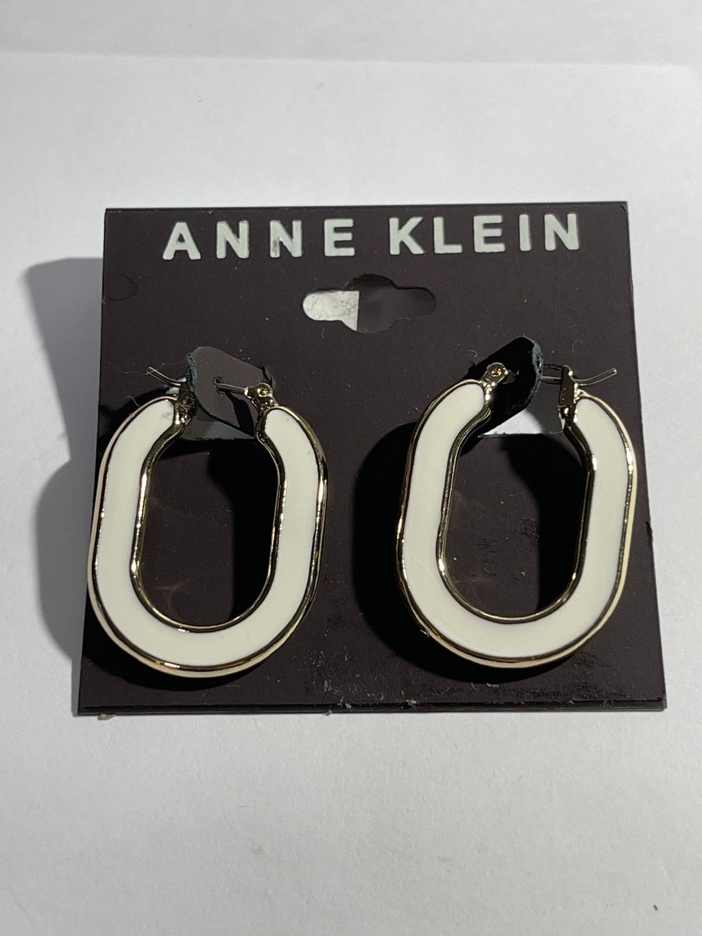 Anne Klein White Enamel & Goldtone Earrings