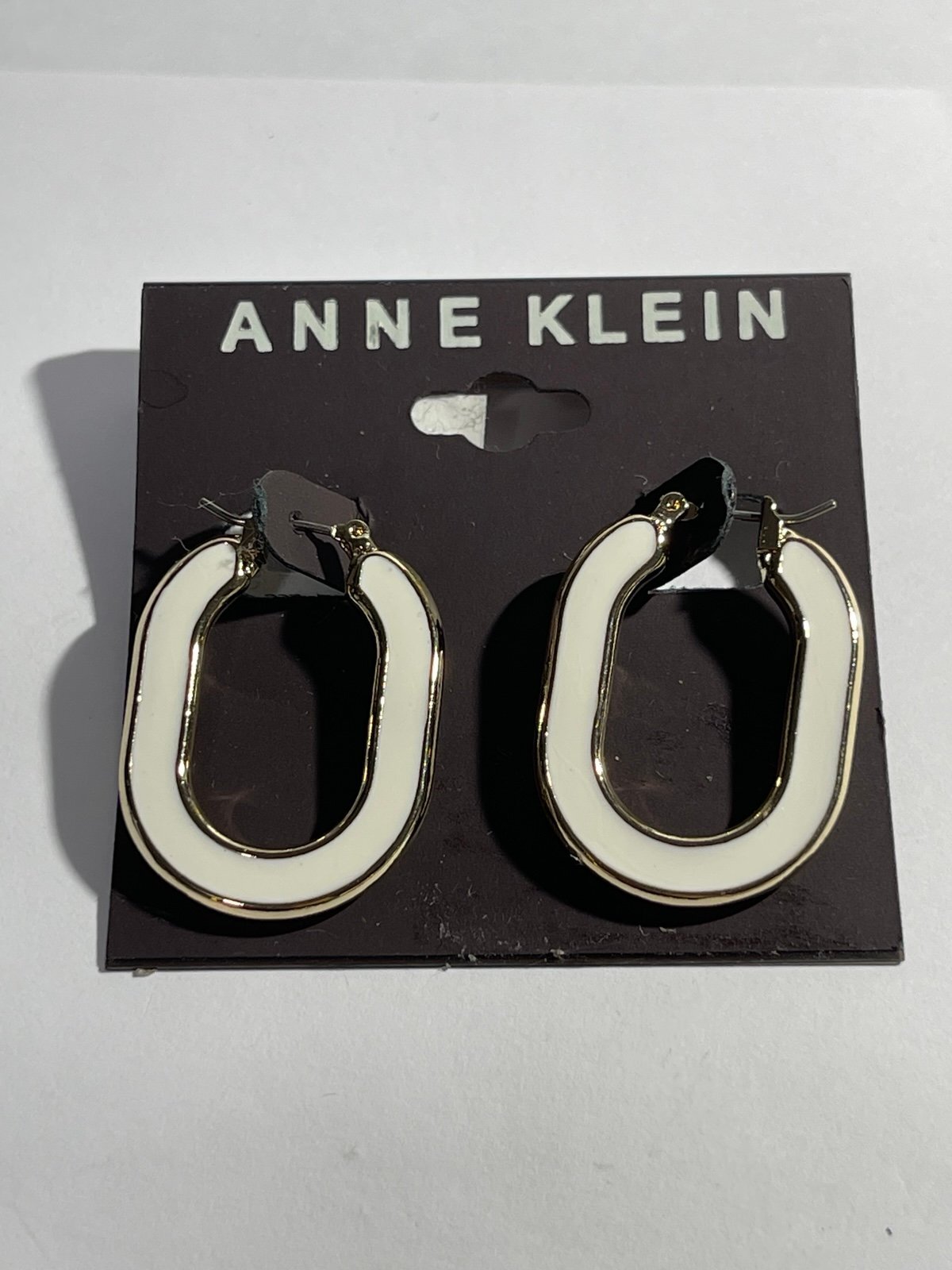 Anne Klein White Enamel & Goldtone Earrings