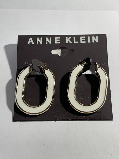 Anne Klein White Enamel & Goldtone Earrings