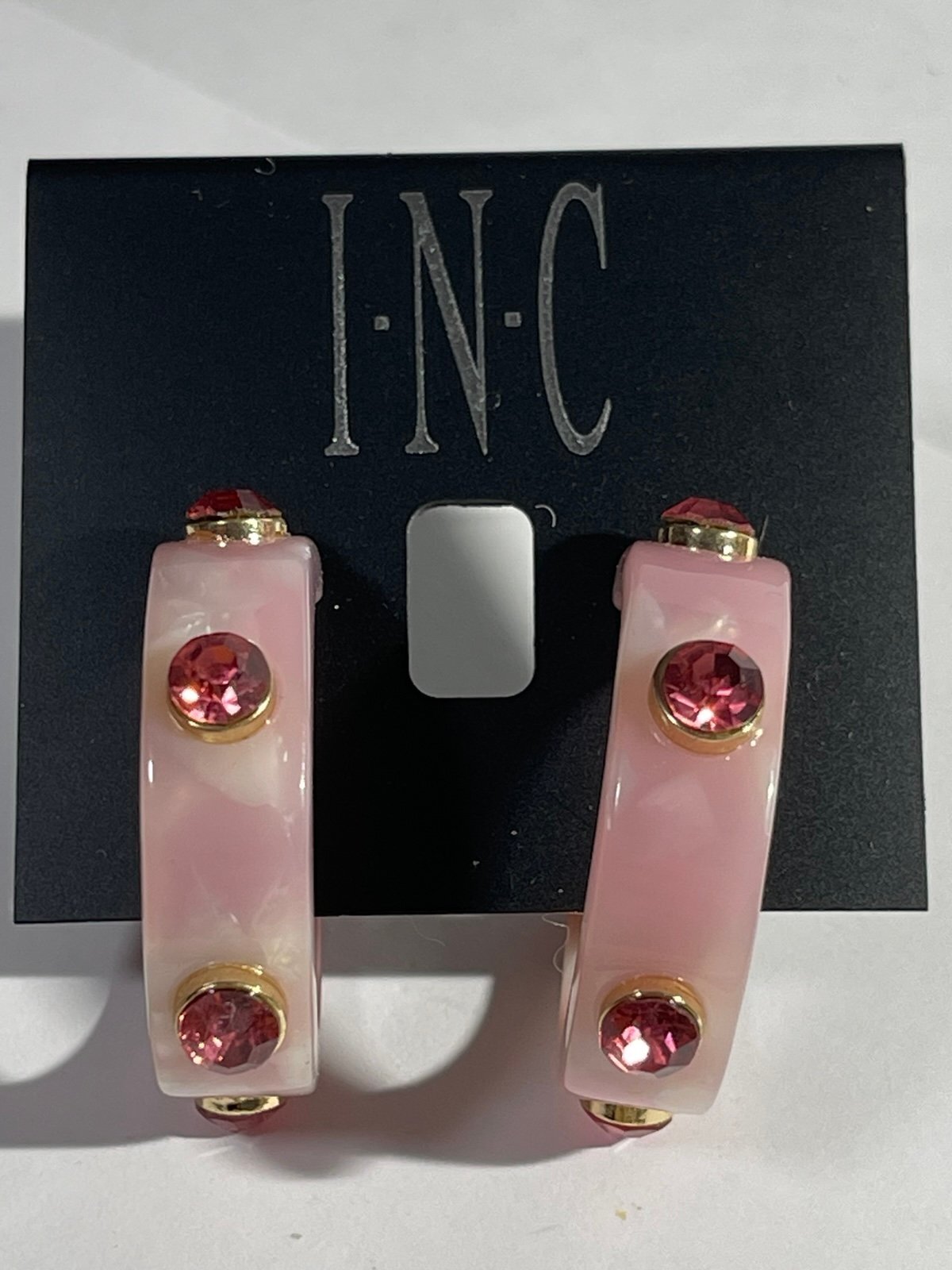 Inc International Concepts Pink Resin Hoop Earrings w/Rhinestone Accents
